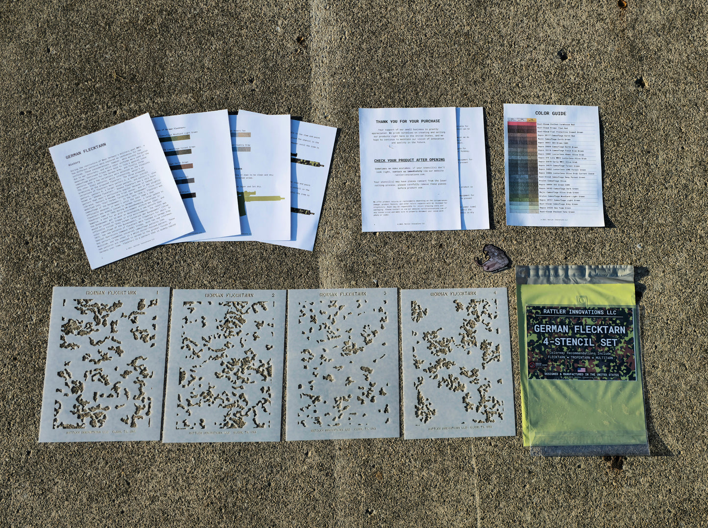German Flecktarn Reusable 4-Stencil Set Rattler Innovations LLC