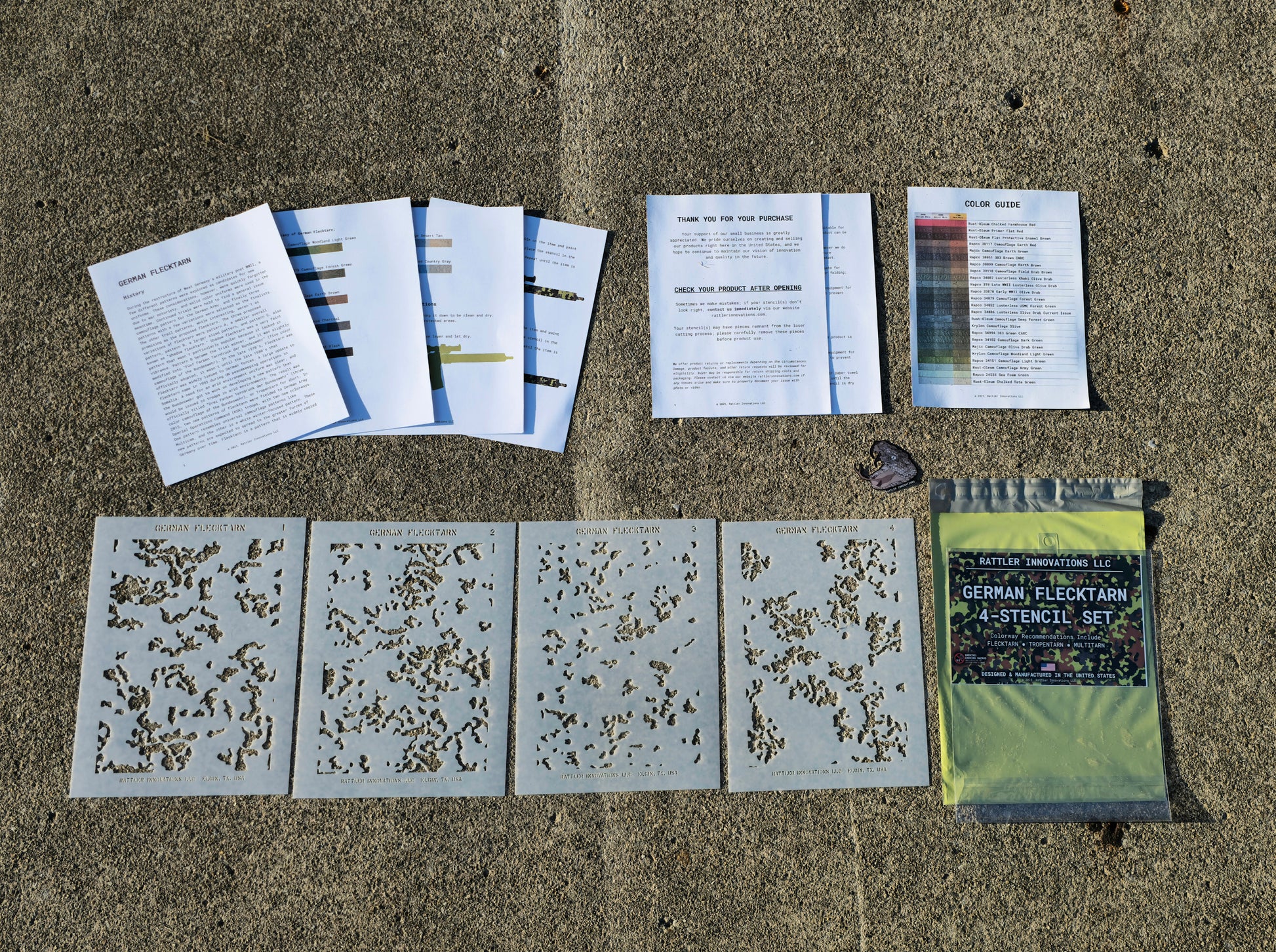 German Flecktarn Reusable 4-Stencil Set Rattler Innovations LLC