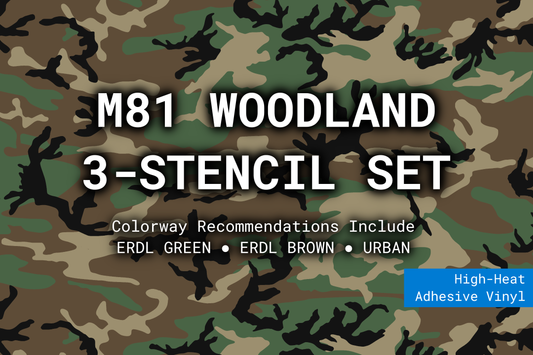 M81 Woodland High-Heat Vinyl Stencil Set Rattler Innovations LLC