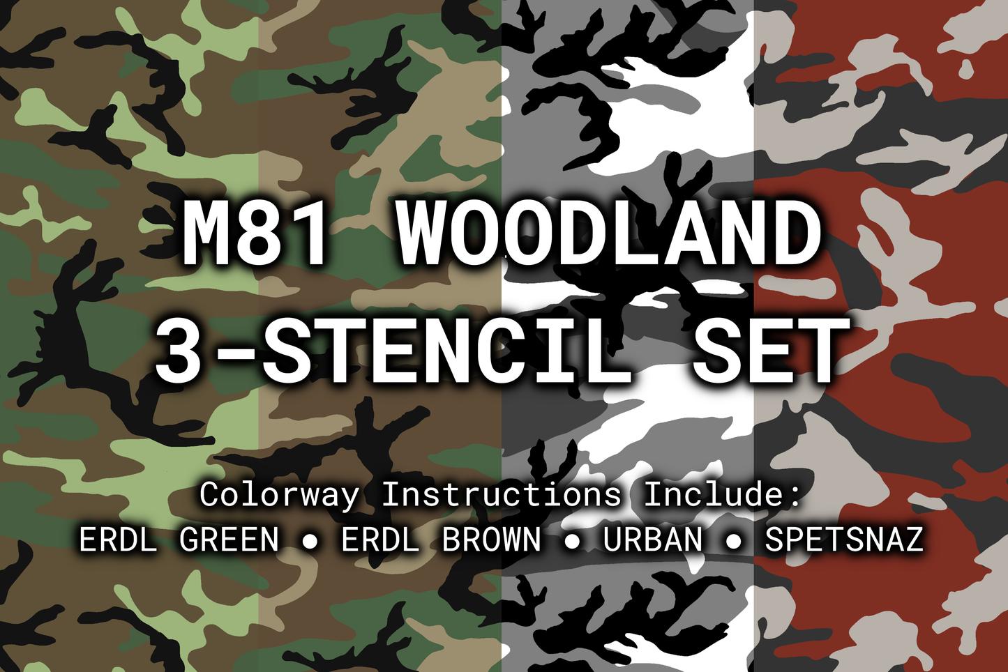 M81 Woodland Reusable 3-Stencil Set Rattler Innovations LLC