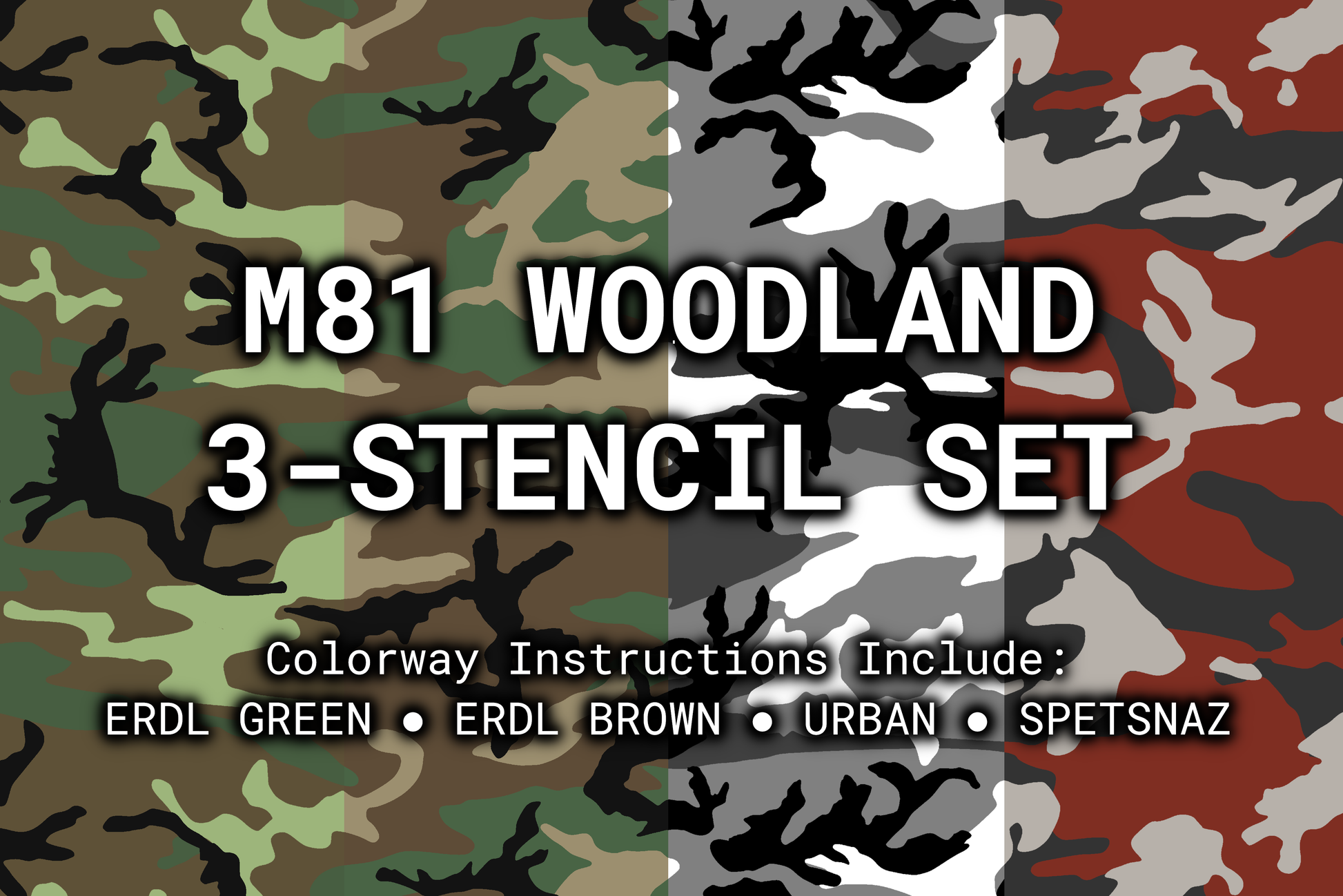 M81 Woodland Reusable 3-Stencil Set Rattler Innovations LLC