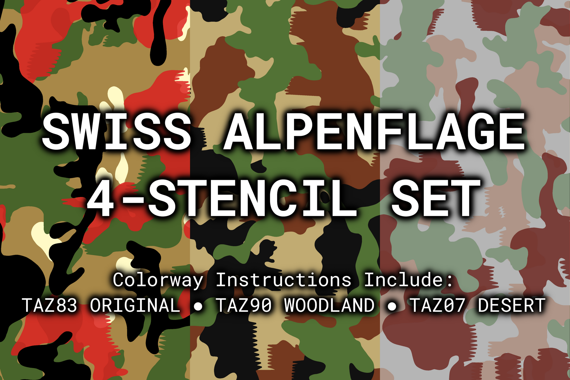Swiss Alpenflage Reusable 4-Stencil Set Rattler Innovations LLC