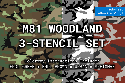 M81 Woodland High-Heat Vinyl Stencil Set Rattler Innovations LLC