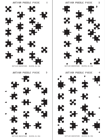 [PRE-ORDER] Autism Puzzle Piece Reusable 4-Stencil Set Rattler Innovations LLC